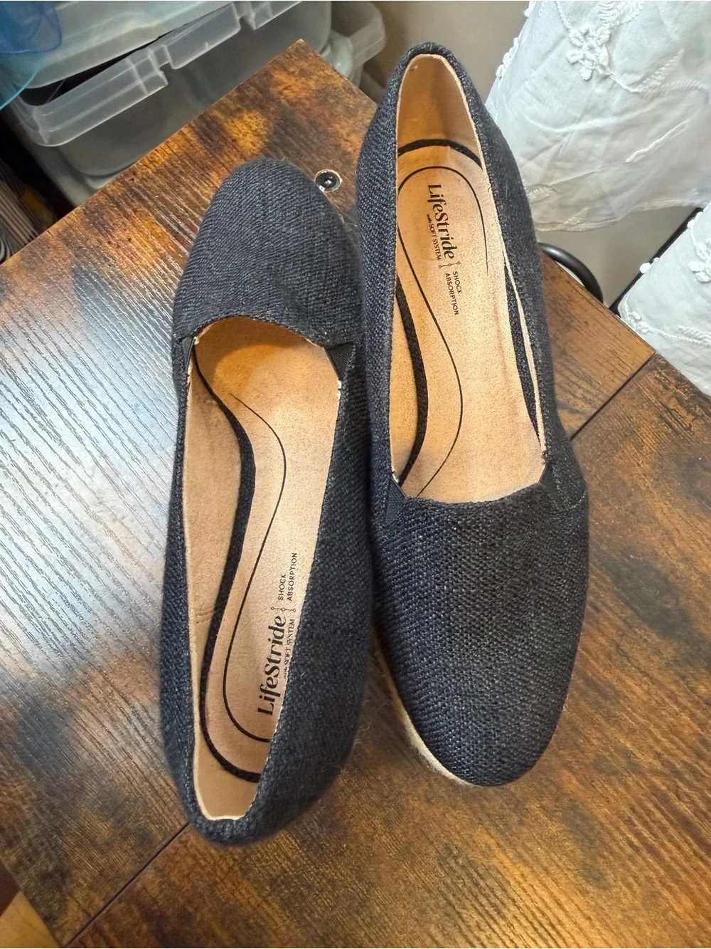 LifeStride Kamilla Women's Black Canvas Espadrille Wedges Size 8M